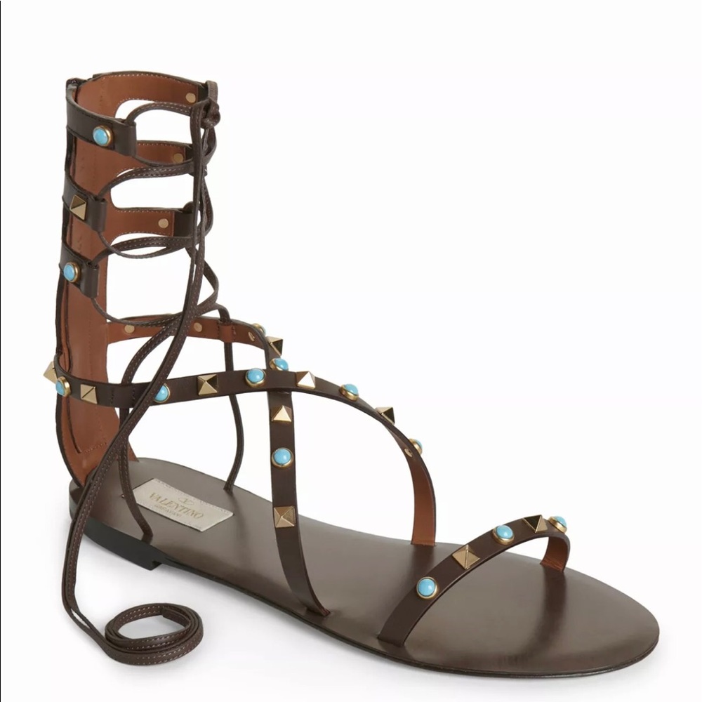 NEW VALENTINO Brown Cacao Rockstud Gladiator Sandals (Size 39) - MSRP $1,160!